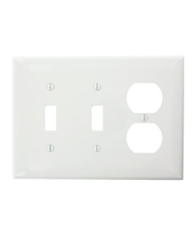 Leviton Pj21W Combination Device 2 Toggle1 Duplex Outlet Opening 3Gang Midway Size Wallplate White