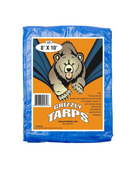 Grizzly Tarps By Bair 8 X 10 Large Multipurpose Waterproof Heavy Duty Poly Tarp With Grommets Every 36 8X8 Weave 5 Mil T