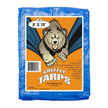 Grizzly Tarps By Bair 8 X 10 Large Multipurpose Waterproof Heavy Duty Poly Tarp With Grommets Every 36 8X8 Weave 5 Mil T