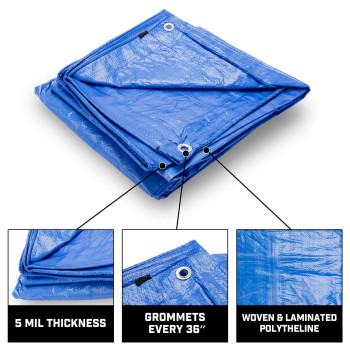 Grizzly Tarps By Bair 8 X 10 Large Multipurpose Waterproof Heavy Duty Poly Tarp With Grommets Every 36 8X8 Weave 5 Mil T