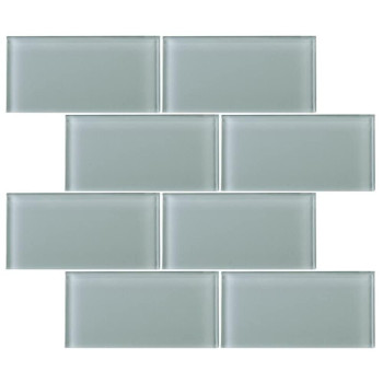 Tenedos Ice Mist Glossy 3X6 Blue Grey Glass Wall Tile Backsplash For Bathroom Shower Kitchen Fireplace Accent Decor 1 Sqft