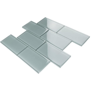 Tenedos Ice Mist Glossy 3X6 Blue Grey Glass Wall Tile Backsplash For Bathroom Shower Kitchen Fireplace Accent Decor 1 Sqft