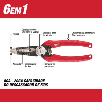 Milwaukee 48223079 6Inone Combination Wire Stripping And Reaming Pliers For Electricians