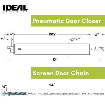 Ideal Security Bk8730 Heavy Pneumatic Storm Door Closer And Screen Door Closer With Wind Chain Aluminum