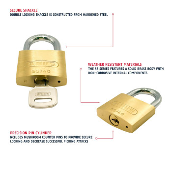 Abus 5540 Solid Brass Keyed Padlock With 2 Keys Hardened Steel Shackle With Anti Corrosion Inner Lock Components Keyed Differ