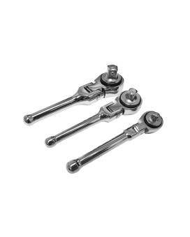 Ez Travel Collection 3 Piece Stubby Flexible Swivel Head Flex Head Ratchet Set 3 Sizes Chrome