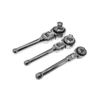 Ez Travel Collection 3 Piece Stubby Flexible Swivel Head Flex Head Ratchet Set 3 Sizes Chrome