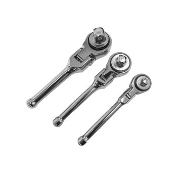 Ez Travel Collection 3 Piece Stubby Flexible Swivel Head Flex Head Ratchet Set 3 Sizes Chrome