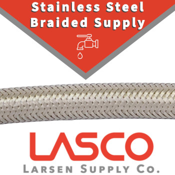 Lasco 100946 2Foot Ice Maker Water Supply Line Braided Stainless Steel X 14Inch Female Compression 1Pack