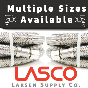 Lasco 100946 2Foot Ice Maker Water Supply Line Braided Stainless Steel X 14Inch Female Compression 1Pack