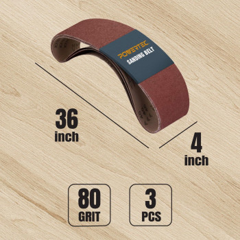 Powertec 110683 4 X 36 Inch Sanding Belts 80 Grit Aluminum Oxide Belt Sander Sanding Belt Sandpaper For Belt And Disc Sander