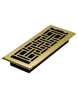 Decor Grates Ajh412 Oriental Steel Plated Floor Register 4X12 Inches Bright Brass Finish