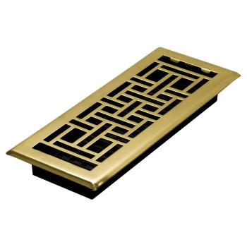 Decor Grates Ajh412 Oriental Steel Plated Floor Register 4X12 Inches Bright Brass Finish