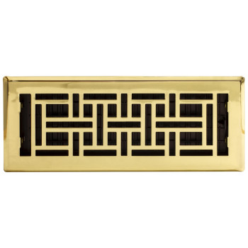 Decor Grates Ajh412 Oriental Steel Plated Floor Register 4X12 Inches Bright Brass Finish