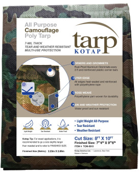 Kotap Tcm0810 Camouflage Waterproof Allpurpose Multiuse 7Mil Poly Tarp Cut Size 8 X 10Finished Size 7 4 X 9 6 G