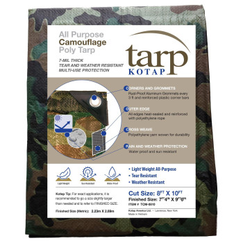 Kotap Tcm0810 Camouflage Waterproof Allpurpose Multiuse 7Mil Poly Tarp Cut Size 8 X 10Finished Size 7 4 X 9 6 G