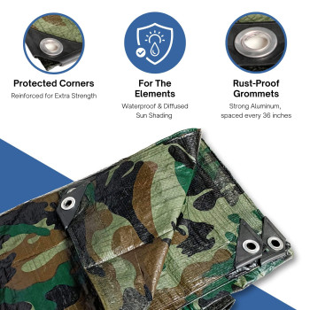 Kotap Tcm0810 Camouflage Waterproof Allpurpose Multiuse 7Mil Poly Tarp Cut Size 8 X 10Finished Size 7 4 X 9 6 G