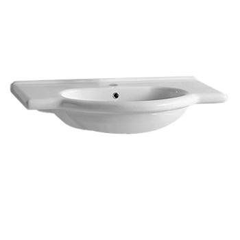 Isabella Collection Wall Mount/Semi Recessed Large Vanity Bath Basin with Single Hole Faucet Drilling Integrated Oval Basin and Chrome Overflow