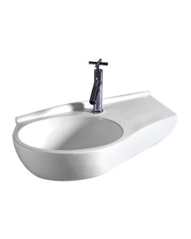 Isabella Collection Curve Shape Wall Mount Basin with Integrated Oval Bowl, Single Faucet Hole and Center Drain