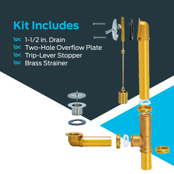 Ezflo 112 Inch Trip Lever Bath Waste And Overflow Drain Kit Brass With Chrome Plated Trim 35201