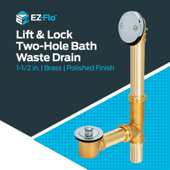 Ezflo 112 Inch Lift And Lock Twohole Bath Waste Drain Kit Brass With Chrome Plated Trim 35203