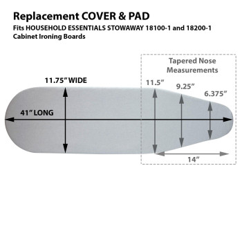 Household Essentials 2017 Stowaway Ironing Board Replacement Pad And Cover 41 X 115 Silver Silicone Pack Of 1