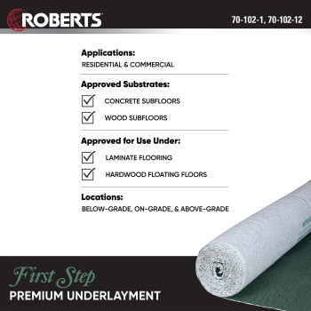 Roberts First Step Premium Underlayment 100 Sq Ft Roll 40 X 30 X 2 Mm