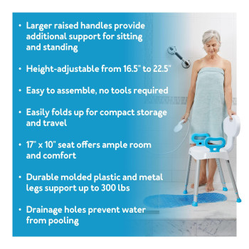 Carex Ez Bath And Shower Seat With Handles Shower Chair With Back For Elderly Seniors Handicap Sturdy Frame Supports Up