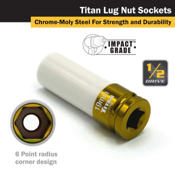 Titan 21092 12Inch Drive X 19Mm Nonmarring Impact Deep Lug Nut Socket