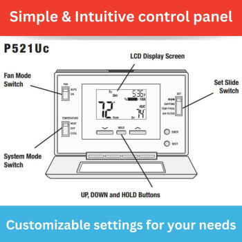 Lux Pro P521U Programmable 52 Day Thermostat For Home Use 2 Heat 1 Cool