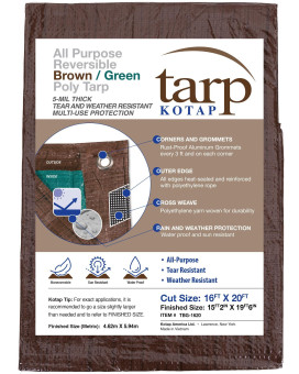 Kotap 16 X 20 Ft Allpurpose Multiuse Protectioncoverage 5Mil Poly Tarp Reversible Waterproof Browngreen 1Pack Tbg16