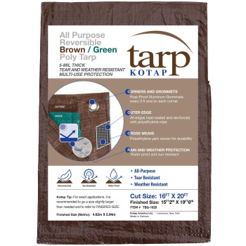 Kotap 16 X 20 Ft Allpurpose Multiuse Protectioncoverage 5Mil Poly Tarp Reversible Waterproof Browngreen 1Pack Tbg16