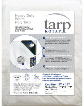 Kotap 12 X 12 Ft Heavyduty Protectioncoverage Tarp Superior Weave For Greater Longevity 8Mil Multiuse Waterproof White