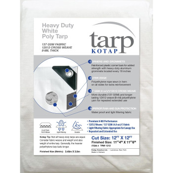 Kotap 12 X 12 Ft Heavyduty Protectioncoverage Tarp Superior Weave For Greater Longevity 8Mil Multiuse Waterproof White