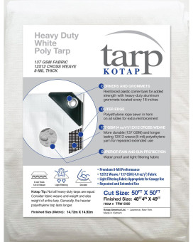 Kotap 50 X 50 Ft Heavyduty Protectioncoverage Tarp Superior Weave For Greater Longevity 8Mil Multiuse Waterproof White