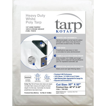 Kotap 50 X 50 Ft Heavyduty Protectioncoverage Tarp Superior Weave For Greater Longevity 8Mil Multiuse Waterproof White