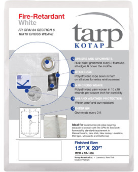 Kotap Fr1520 Fireretardant Tarp For Construction Job Sites Requiring Tarpaulin 15 X 20Foot White