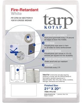 Kotap Fr2120 Fireretardant Tarp For Construction Job Sites Requiring Tarpaulin 21 X 20Foot White