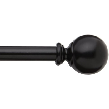 58Inch Round Metal Decorative Curtain Rod By Graber 84 To 120Inch Adjustable Width Black With Ball Finials