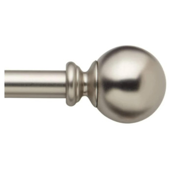 58Inch Round Metal Curtain Rod 84 To 120Inch Adjustable Width Satin Nickel With Ball Finials