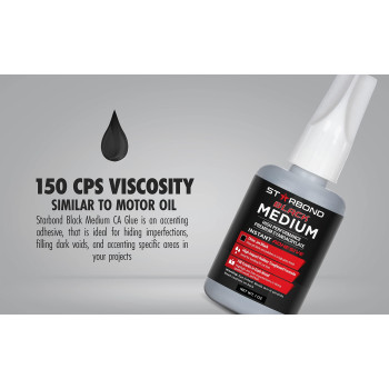 Premium Grade Cyanoacrylate Ca Super Glue By Starbond 1 Oz 28Gram Black Medium Crack Filler 150 Cps Viscosity Adhesive