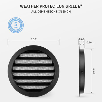 Calimaero Wsgb 6 Inch Black Round Metal Air Vent Grill Cover Flat Louver With Fly Screen Fits Only With Metal Ducts