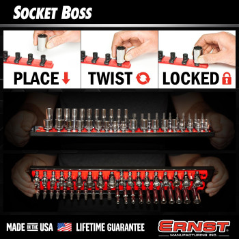 Ernst Manufacturing 18Inch Socket Boss Premium 3Rail Multidrive 14 38 12 Socket Organizers W Twist Lock Clips