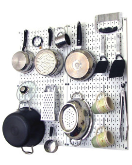 Wall Control Kitchen Pegboard Organizer Pots And Pans Pegboard Pack Storage And Organization Kit With White Pegboard And White A