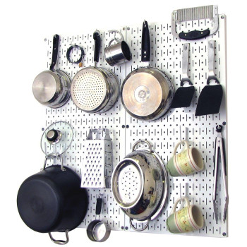 Wall Control Kitchen Pegboard Organizer Pots And Pans Pegboard Pack Storage And Organization Kit With White Pegboard And White A