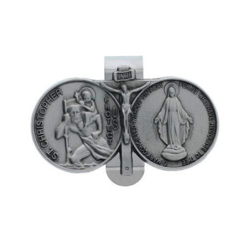 St Christopher Medal Pendant Miraculous Medal Immaculate Conception Saint Mary Visor Clip