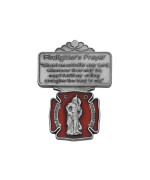 Silver Tone And Red Enamel Saint Florian Visor Clip With Firefighters Prayer