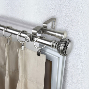 Rod Desyne 4702485 Ornament Double Window Curtain Rod Set 48 To 84Inch Satin Nickel