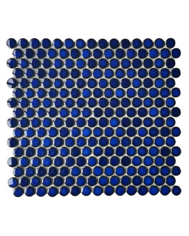 Tenedos Penny Round Cobalt Blue Porcelain Wall Tile Mosaic Shiny Look For Kitchen Backsplash Pool Tile Bathroom Wall Accent W