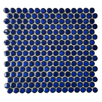 Tenedos Penny Round Cobalt Blue Porcelain Wall Tile Mosaic Shiny Look For Kitchen Backsplash Pool Tile Bathroom Wall Accent W